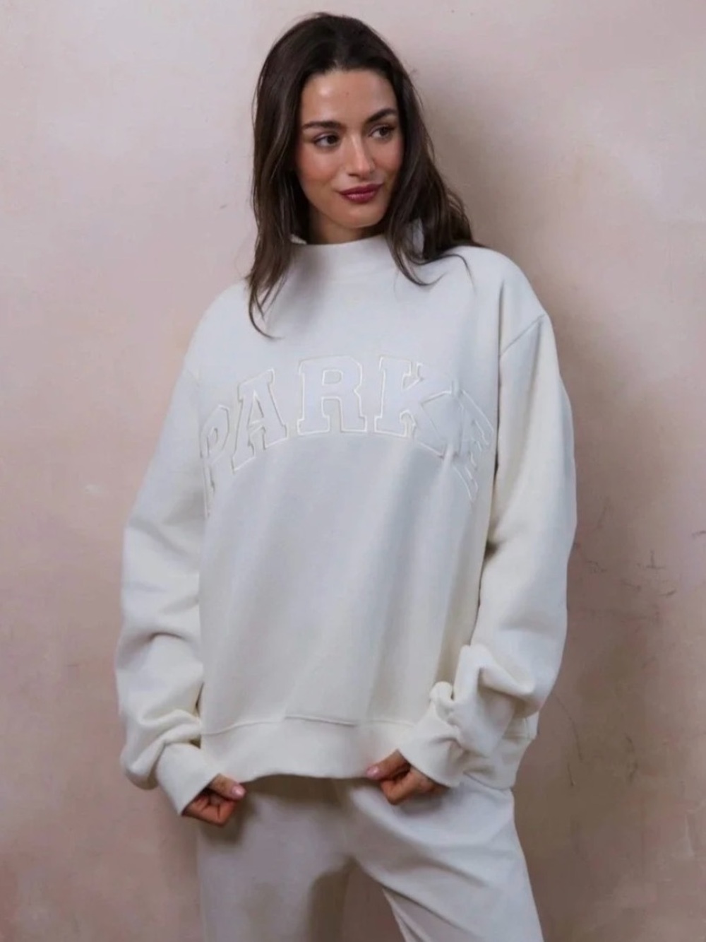 PARKE Sweatshirt Bridal Varsity Mockneck Pearl - Picture 3 of 5